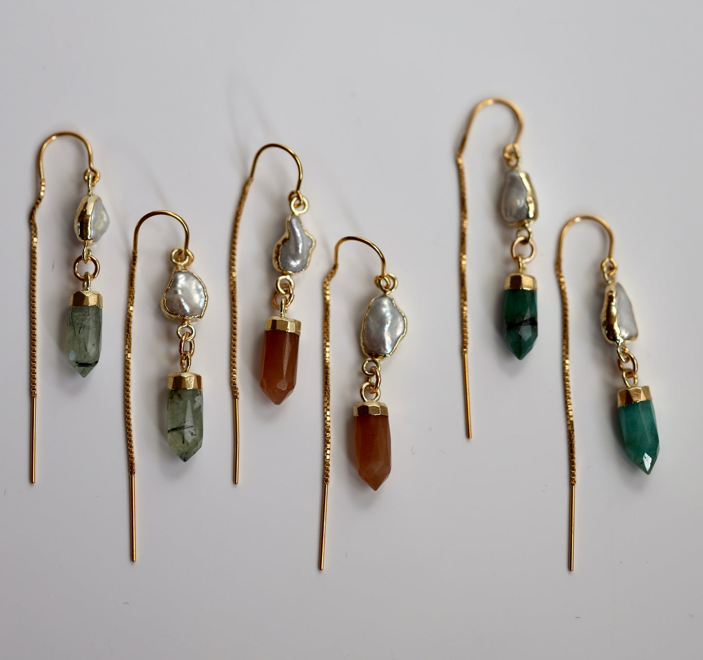 Coffee Moonstone and Pearl Threaders