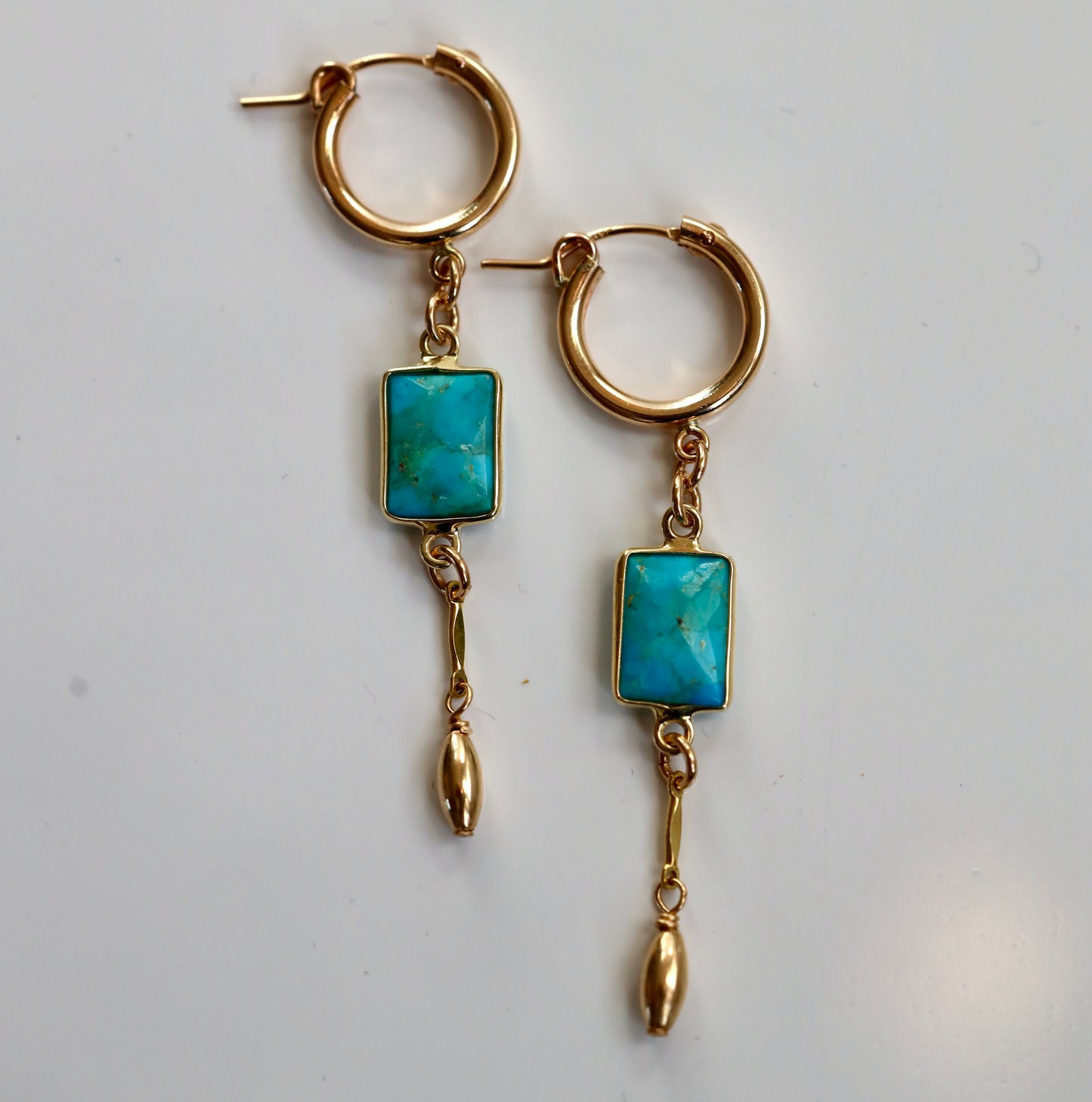 Turquoise Huggies Hoop Drop Earrings