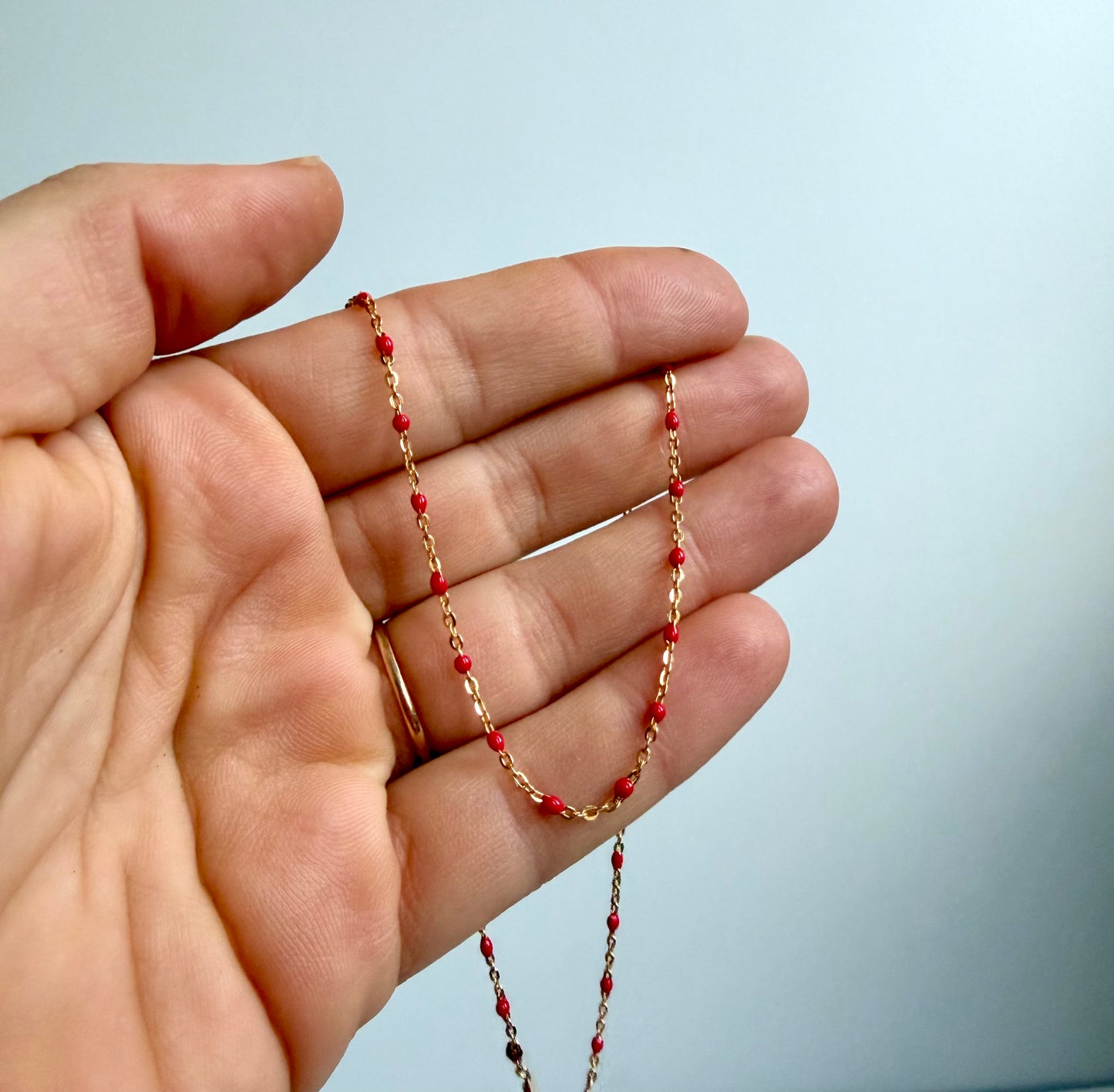 Gold Fill Enamel Chain Red