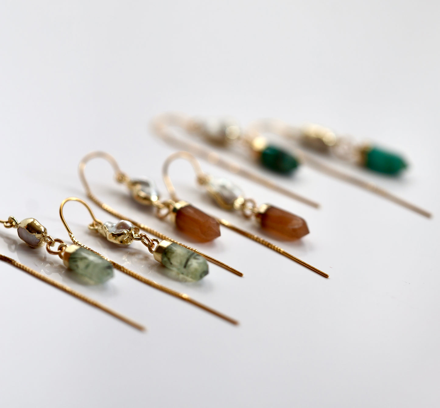 Coffee Moonstone and Pearl Threaders