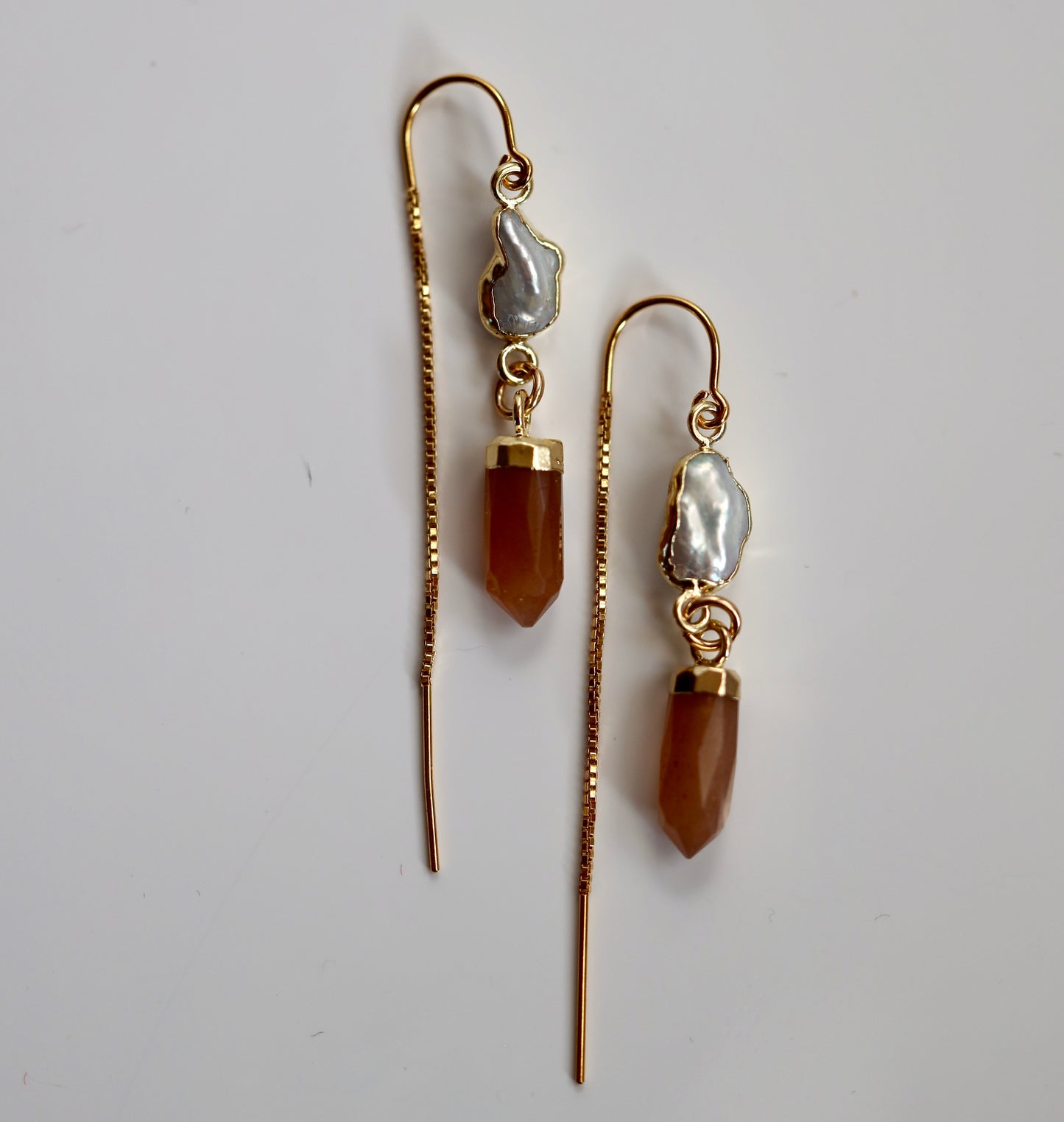 Coffee Moonstone and Pearl Threaders