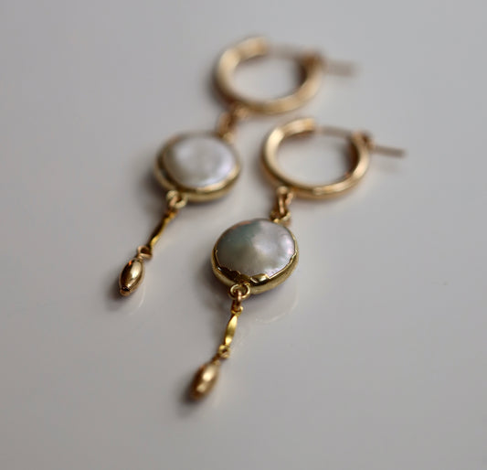 Pearl Huggies Hoop Drop Earrings