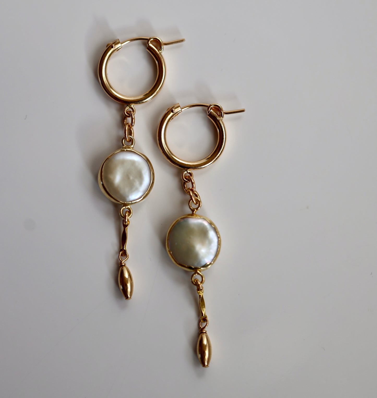 Pearl Huggies Hoop Drop Earrings