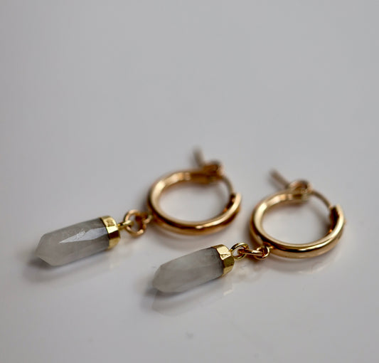 Moonstone Huggie Hoops