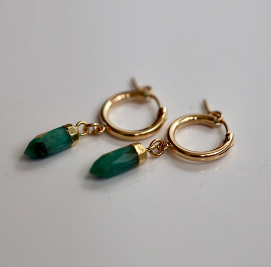 Emerald Huggie Hoops