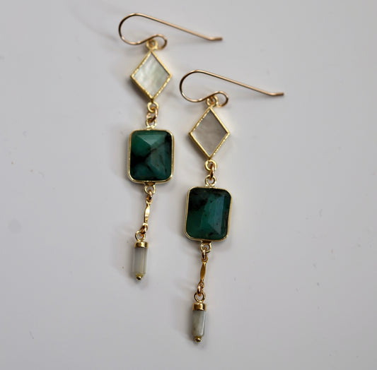 Emerald and Pearl Drop Earrings