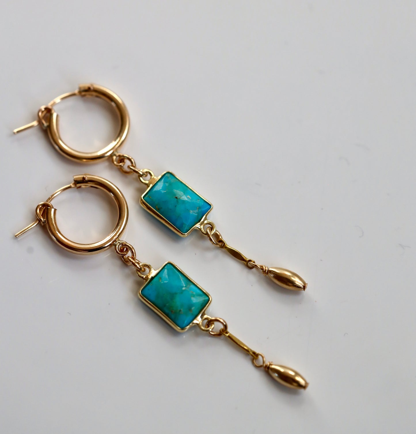 Turquoise Huggies Hoop Drop Earrings