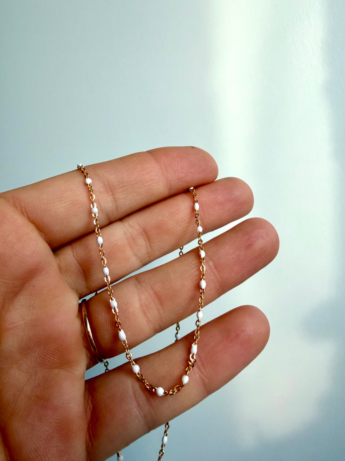 Gold Fill Enamel Chain White