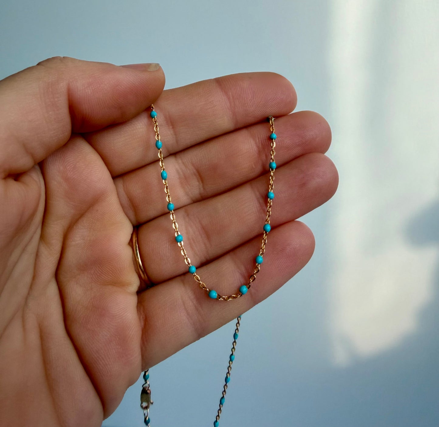Gold Fill Enamel Chain Turquoise