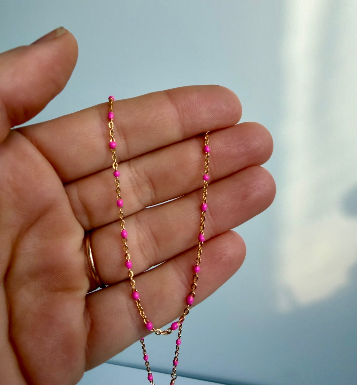 Gold Fill Enamel Chain Pink