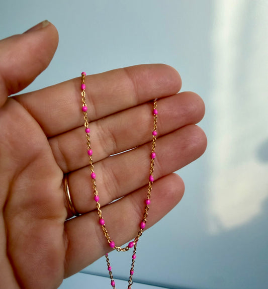 Gold Fill Enamel Chain Pink