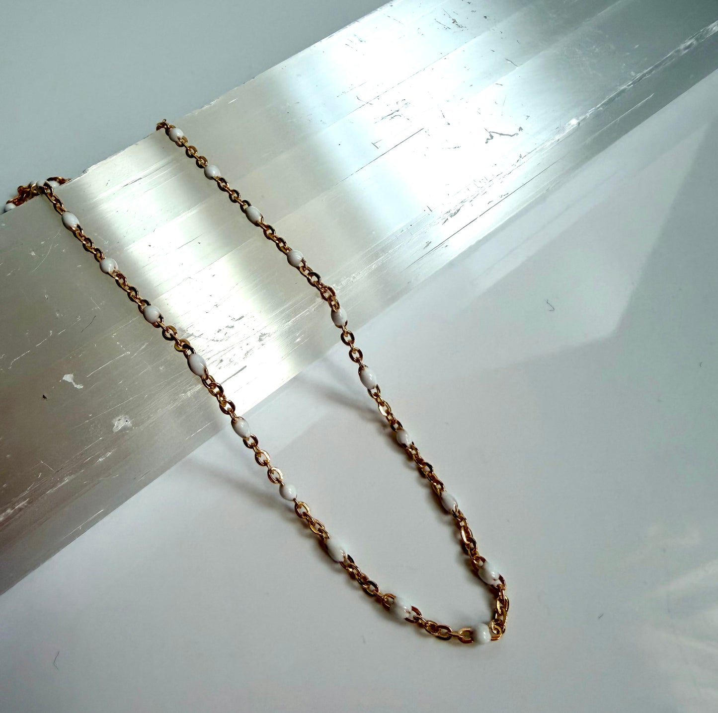 Gold Fill Enamel Chain White