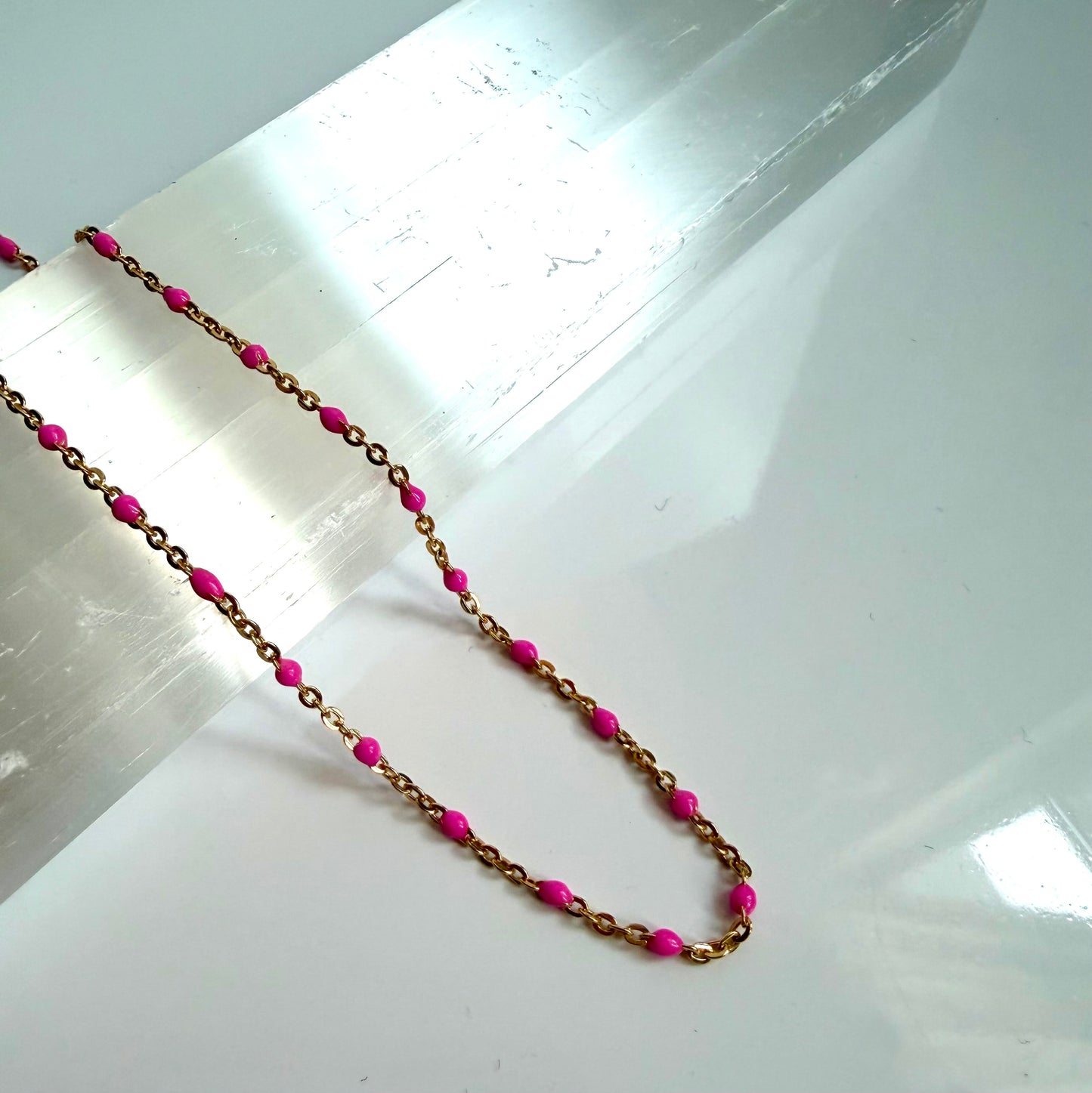 Gold Fill Enamel Chain Pink